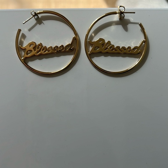 Gold tone blessed Hoop earrings - Picture 1 of 4